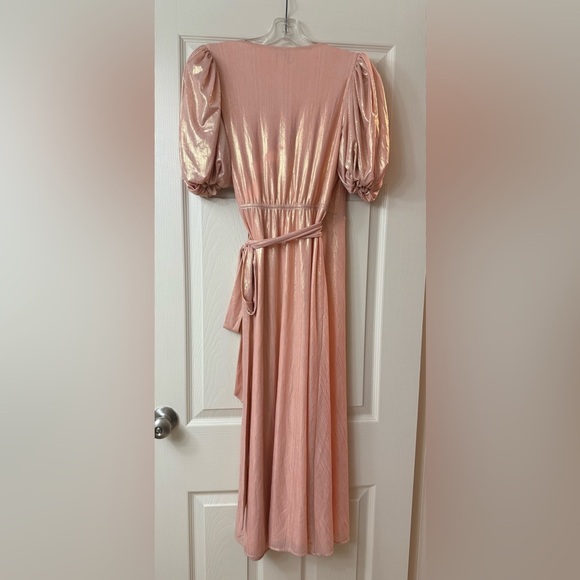 Yumi Kim Maternity Francine Soft Metallic Pink Wrap Midi Dress NWOT Small S - Picture 8 of 9
